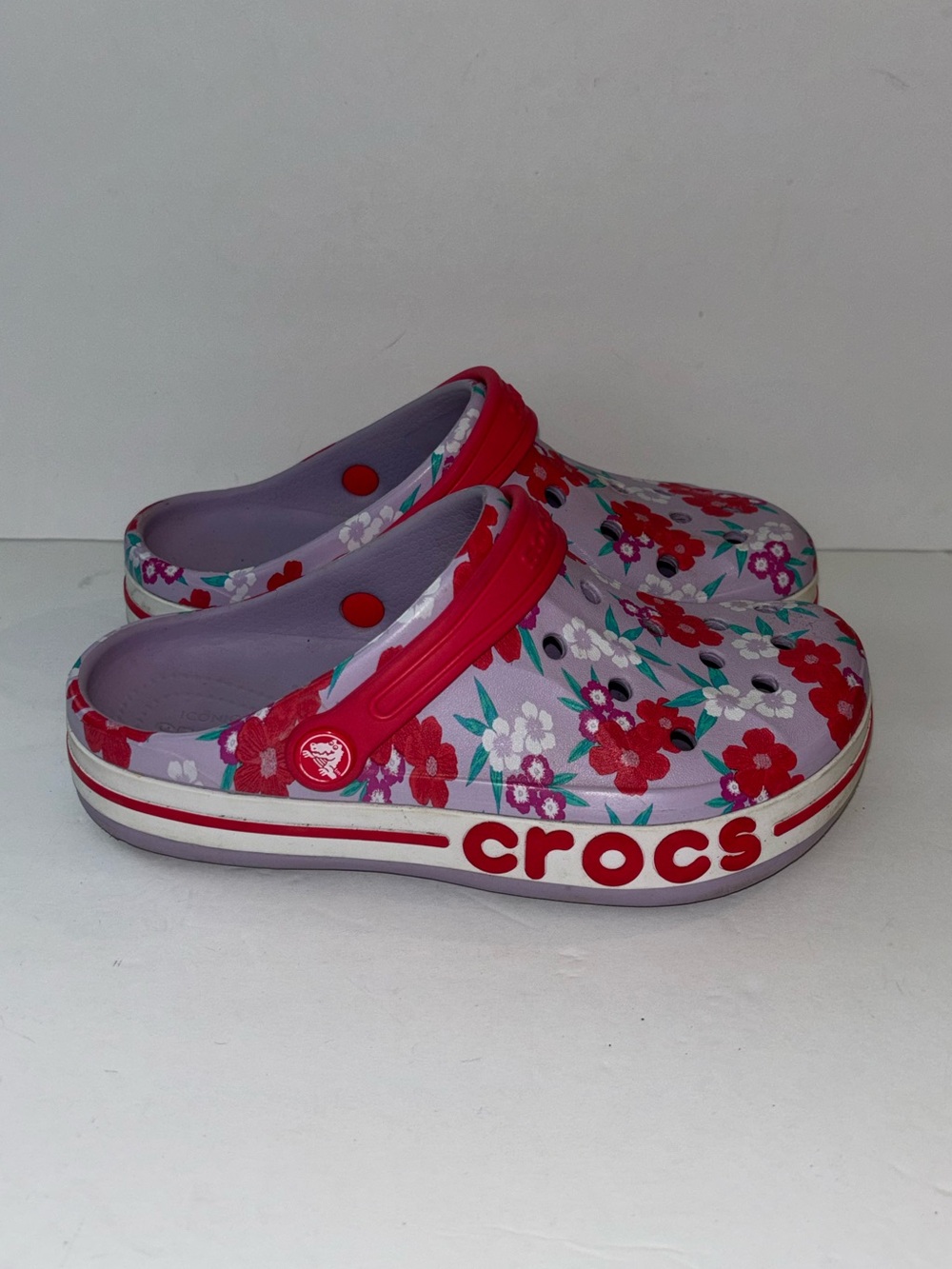 Crocs Bayaband Girls Size 3 J3 Floral Strap Sandals Kids Shoes Flowers Clogs